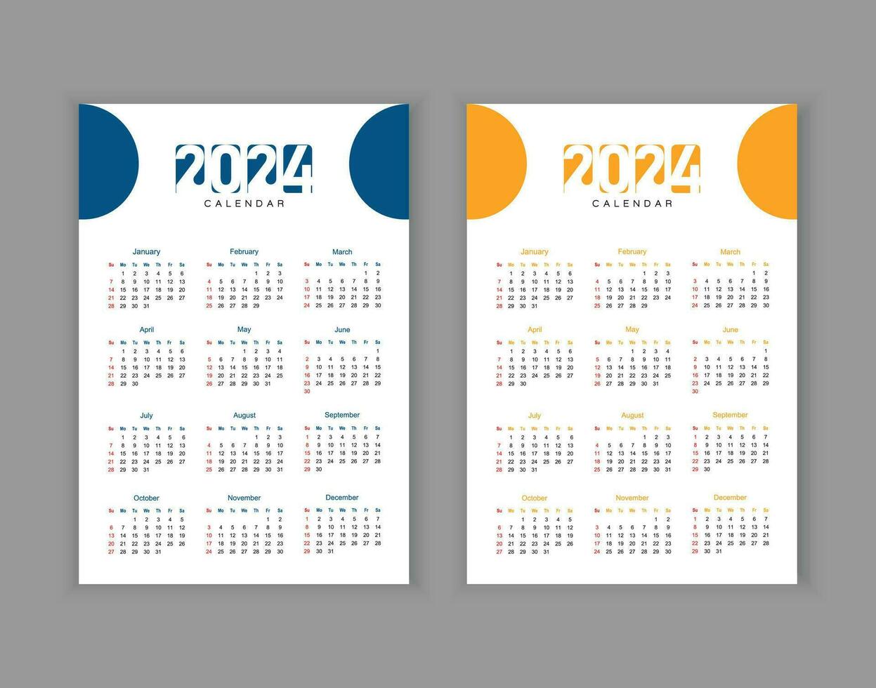 calendario modello per 2024 anno. parete calendario nel un' minimalista stile. settimana inizia su domenica. 1 pagina parete calendario 2024 modello con 2 colore variazione design vettore