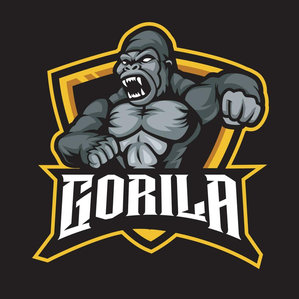 arrabbiato gorilla portafortuna logo design. gorilla portafortuna logo design vettore illustrazione