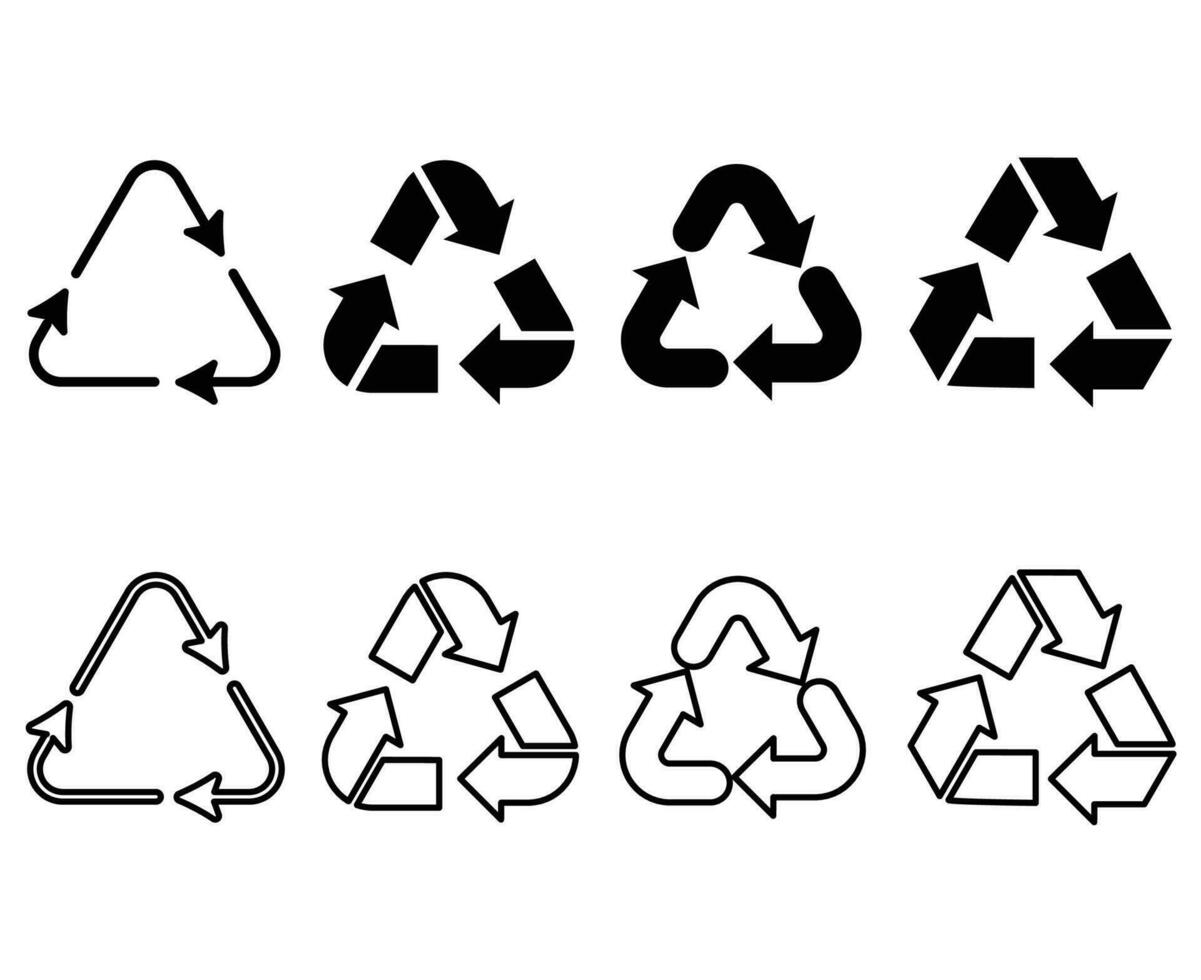 riciclare e spazzatura può icone impostato nel linea stile vettore