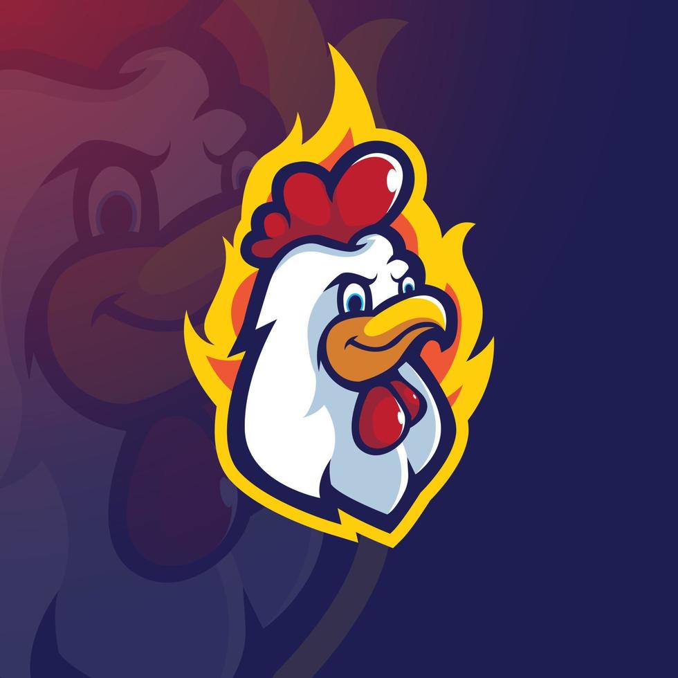 pollo con il fuoco mascotte logo design illustrazione vettoriale