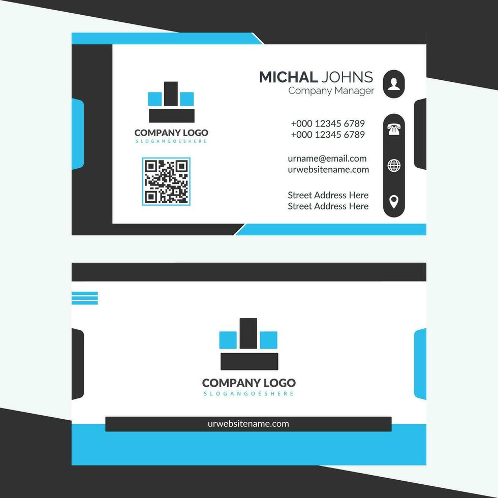 moderno e professionale attività commerciale carta design con qr codice buio nero leggero blu cenere bianca astratto vettore