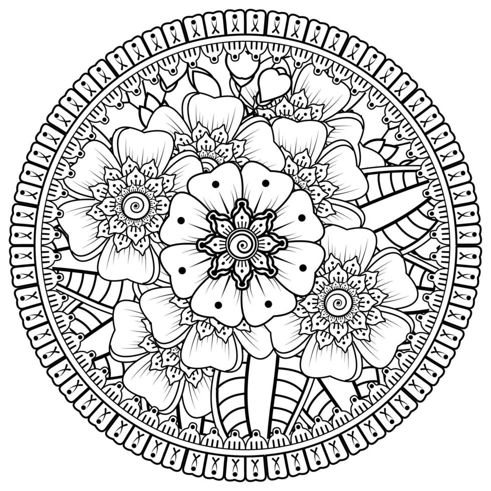 motivo circolare a forma di mandala con fiore per henné, mehndi, tatuaggio, decorazione. vettore