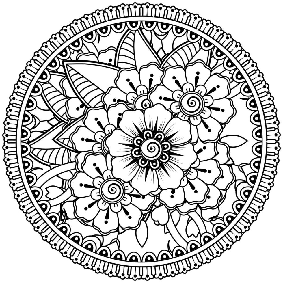 motivo circolare a forma di mandala con fiore per henné, mehndi, tatuaggio, decorazione. vettore