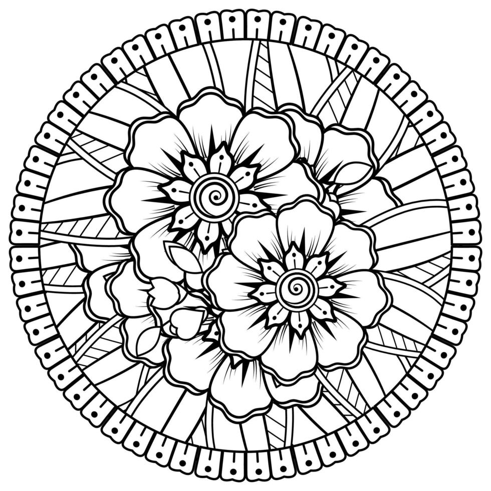 motivo circolare a forma di mandala con fiore per henné, mehndi, tatuaggio, decorazione. vettore