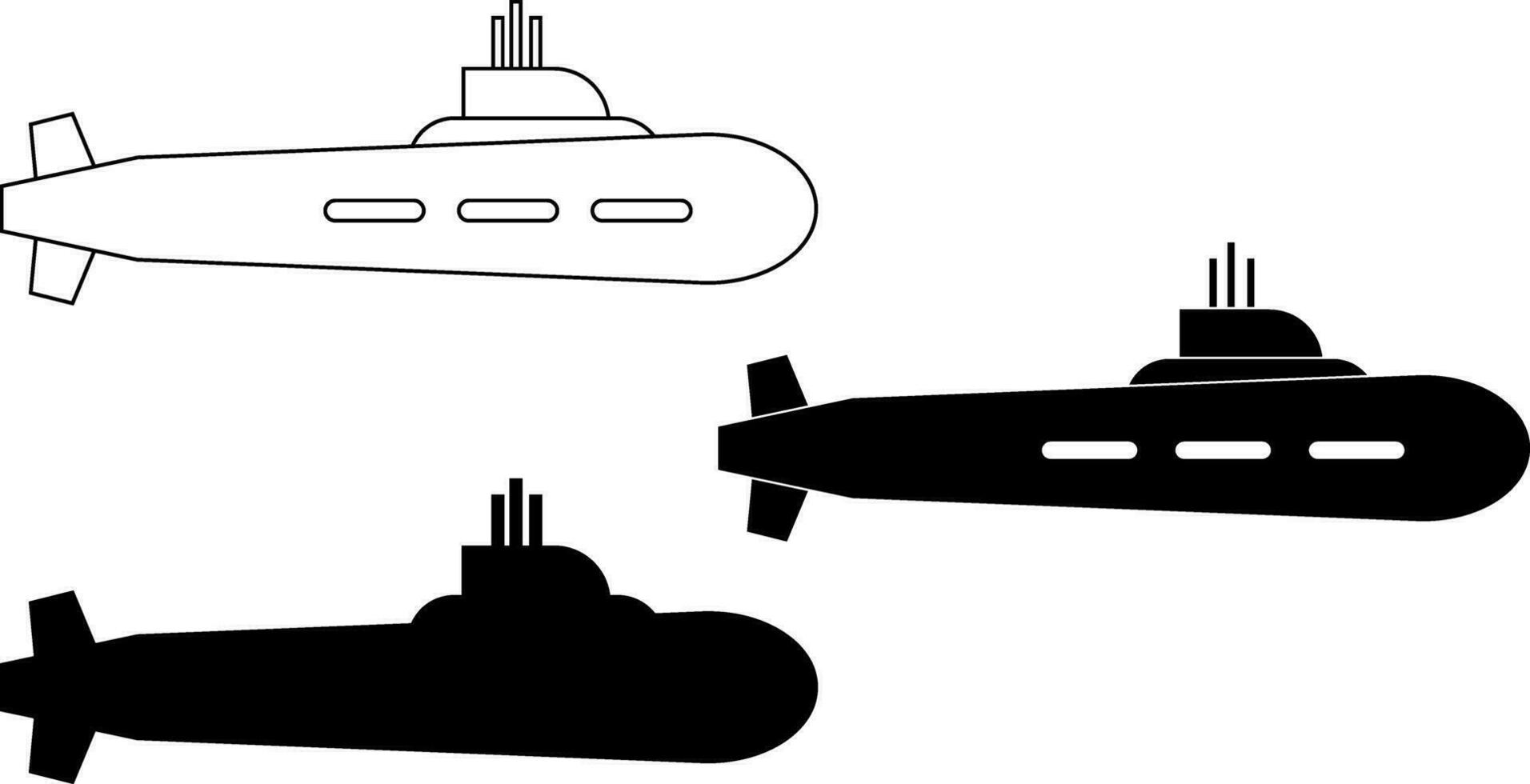 schema silhouette sottomarino icona impostato vettore