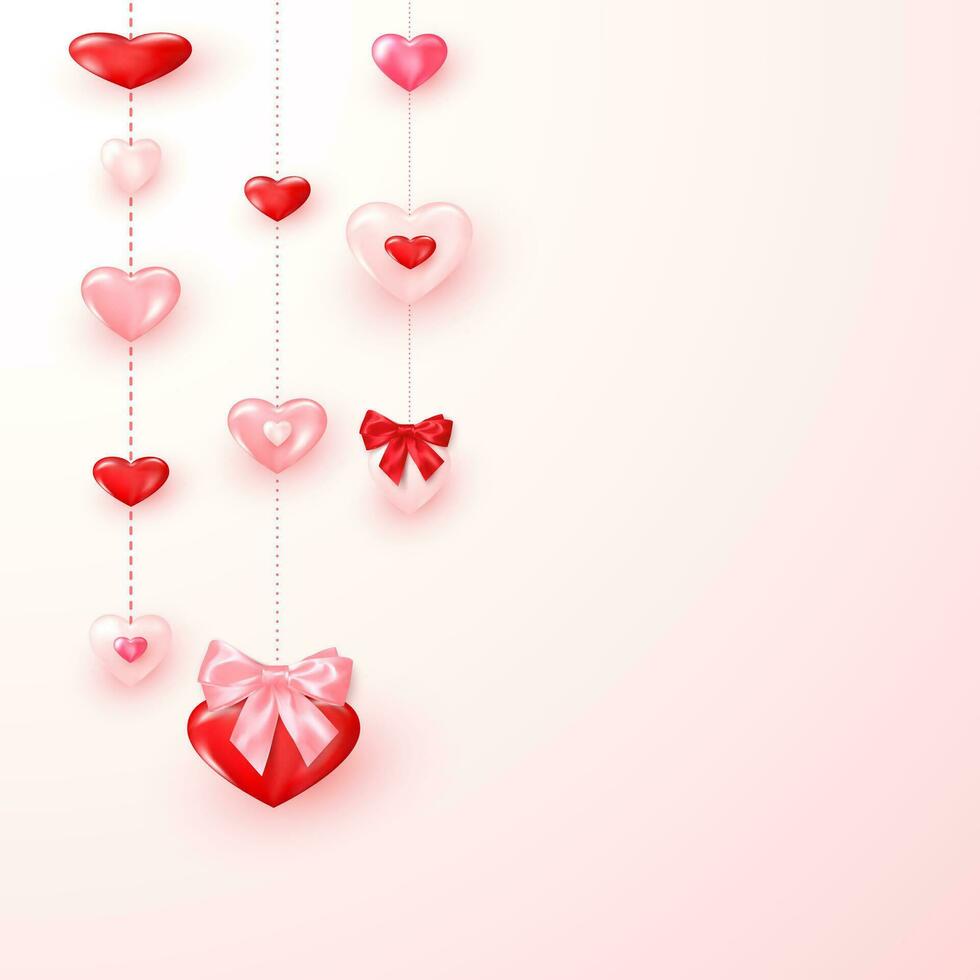 San Valentino carta ornato brillante rosso e rosa cuori. san valentino giorno saluto carta modello. vettore