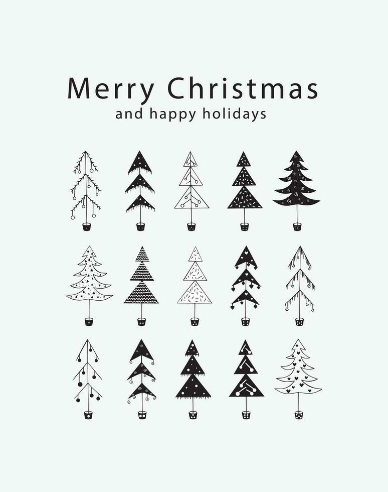 Congratulazioni allegro Natale con Natale alberi. cartolina per il nuovo anno. bianca sfondo e Vintage ▾ Natale alberi vettore