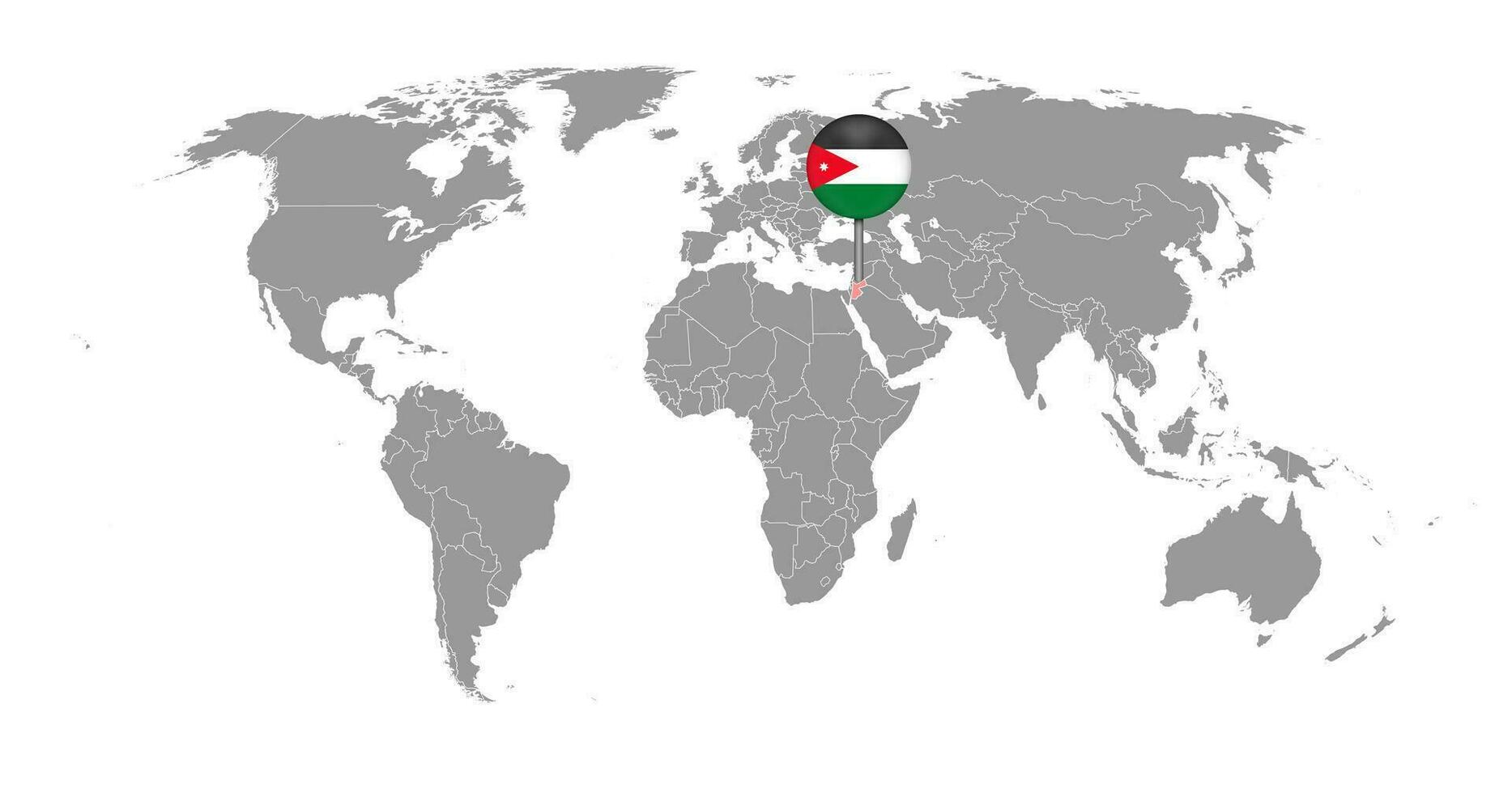 mappa pin con bandiera giordana sulla mappa del mondo. illustrazione vettoriale. vettore