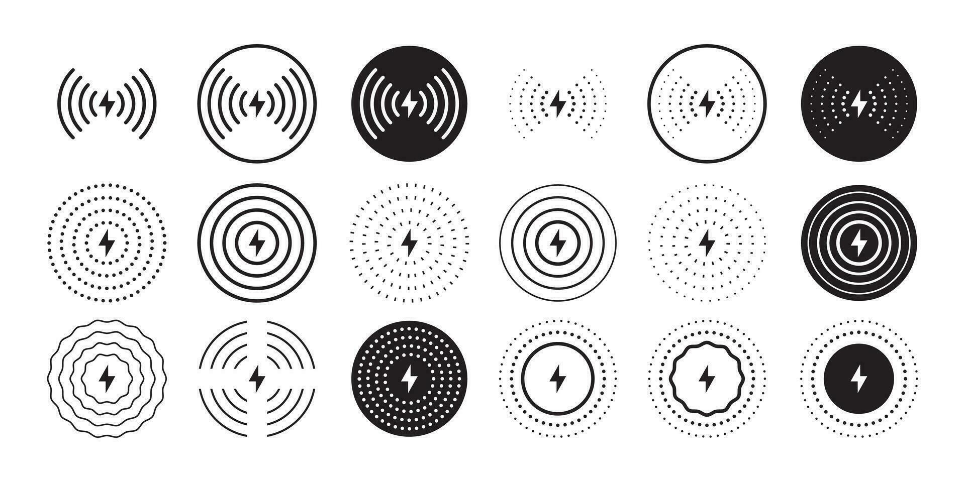 senza fili caricabatterie icone impostare. Telefono caricare semplice illustrazione. vettore scalabile grafica