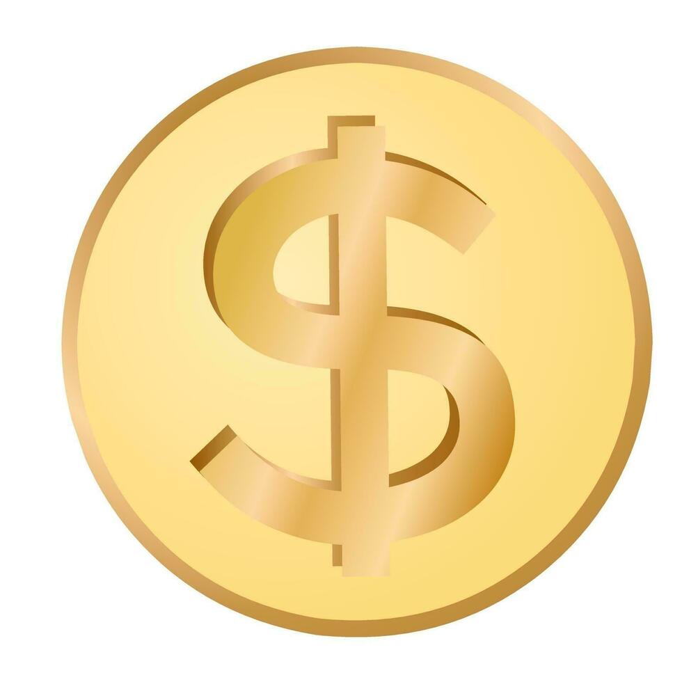 un' d'oro dollaro moneta con un' dollaro cartello su esso vettore