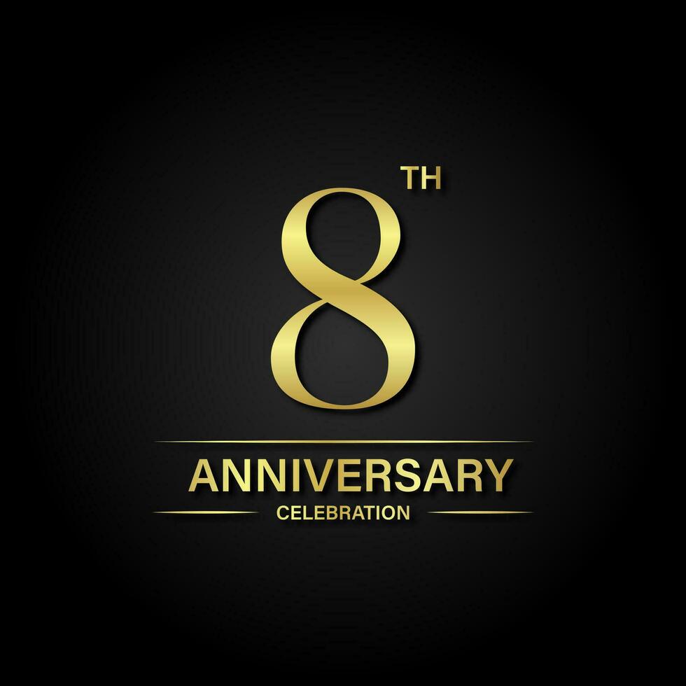 8 ° anniversario celebrazione con oro colore e nero sfondo. vettore design per celebrazioni, invito carte e saluto carte.