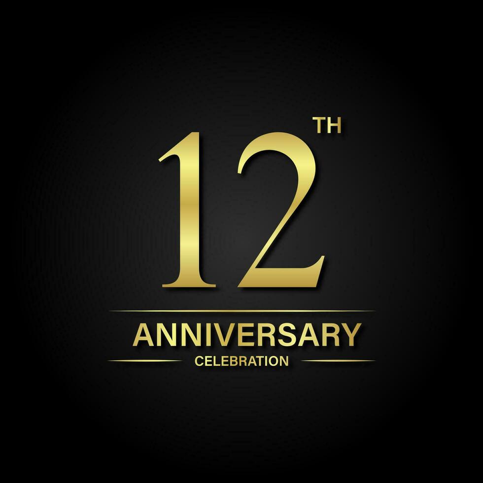 12 ° anniversario celebrazione con oro colore e nero sfondo. vettore design per celebrazioni, invito carte e saluto carte.
