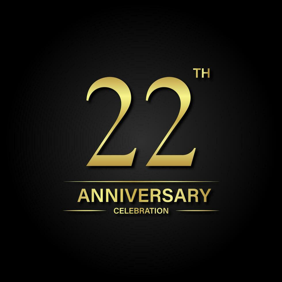 22 anniversario celebrazione con oro colore e nero sfondo. vettore design per celebrazioni, invito carte e saluto carte.