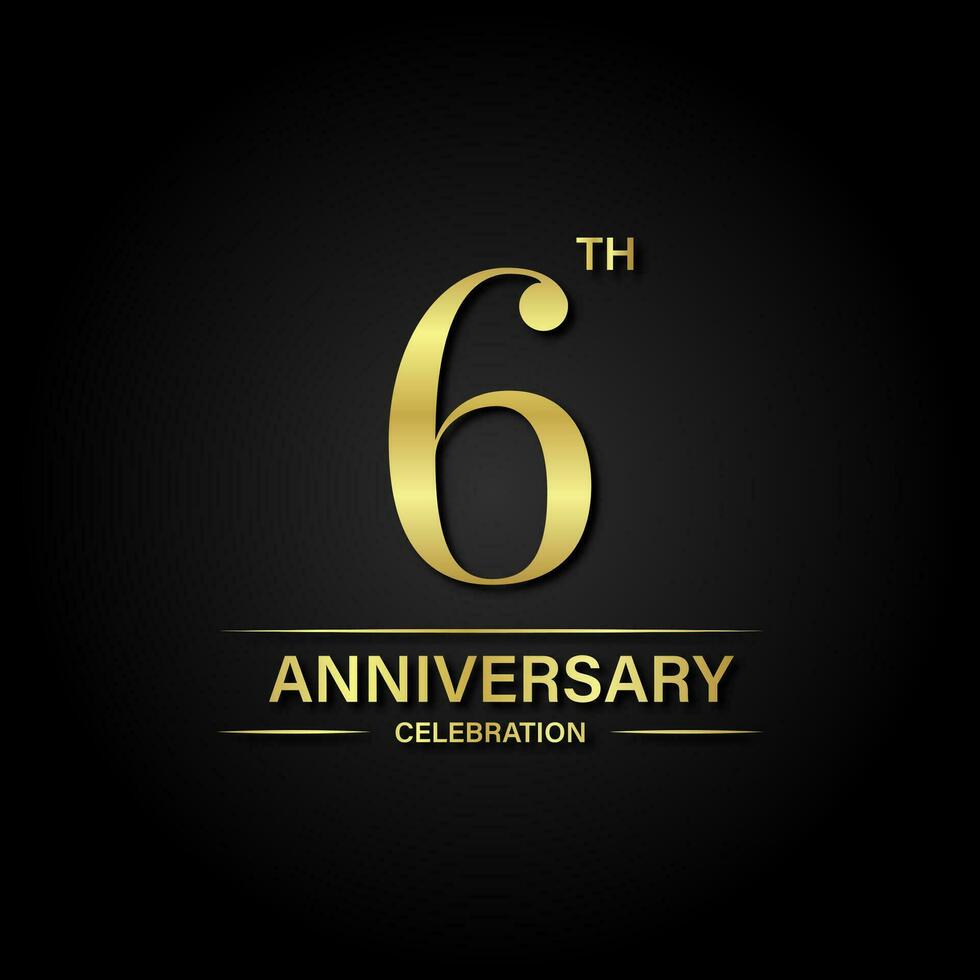 6 ° anniversario celebrazione con oro colore e nero sfondo. vettore design per celebrazioni, invito carte e saluto carte.