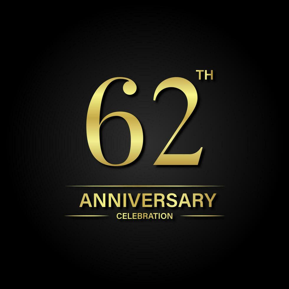 62 ° anniversario celebrazione con oro colore e nero sfondo. vettore design per celebrazioni, invito carte e saluto carte.