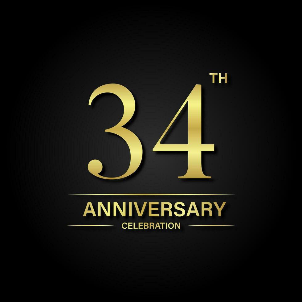 34th anniversario celebrazione con oro colore e nero sfondo. vettore design per celebrazioni, invito carte e saluto carte.