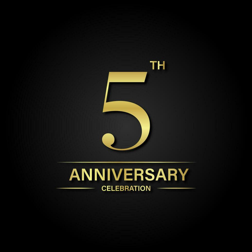 5 ° anniversario celebrazione con oro colore e nero sfondo. vettore design per celebrazioni, invito carte e saluto carte.
