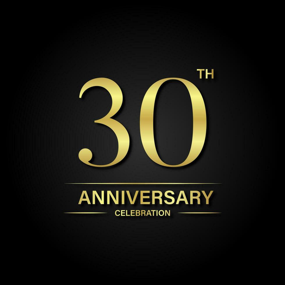 30 anniversario celebrazione con oro colore e nero sfondo. vettore design per celebrazioni, invito carte e saluto carte.