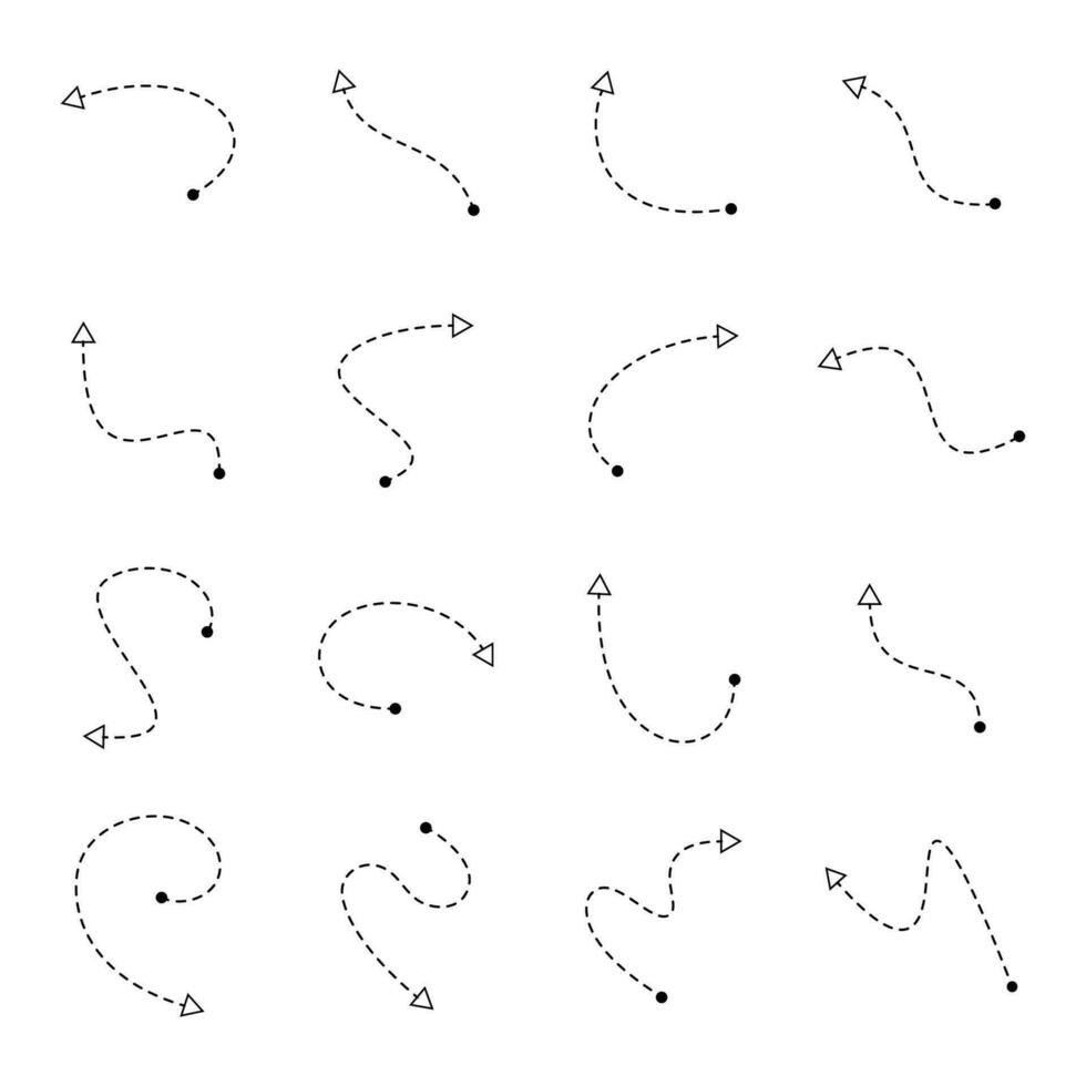 mano disegnato freccia trattino linea impostato isolato vettore illustrazione.