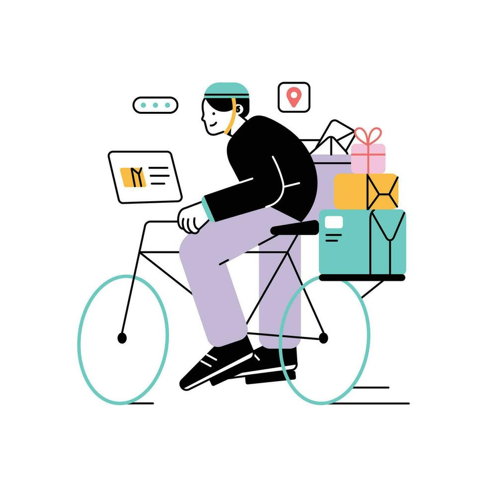 ciclista con scatole. consegna servizio concetto. vettore piatto illustrazione