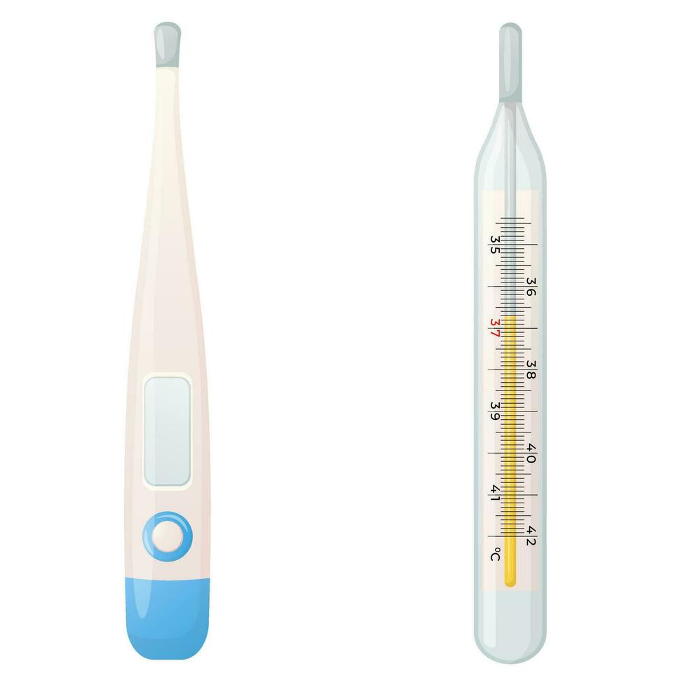 mercurio e elettronico termometro isolato su bianca sfondo vettore
