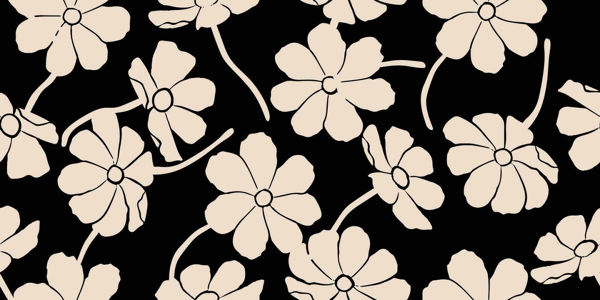 fiore senza soluzione di continuità sfondo. minimalista astratto floreale modello. moderno Stampa nel nero e bianca sfondo. ideale per tessile disegno, sfondo, copertine, carte, inviti e manifesti. vettore