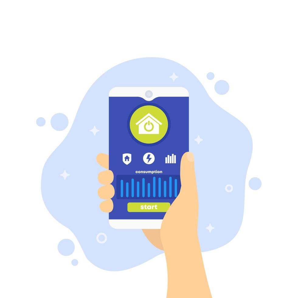 app casa intelligente, telefono in mano, vettore