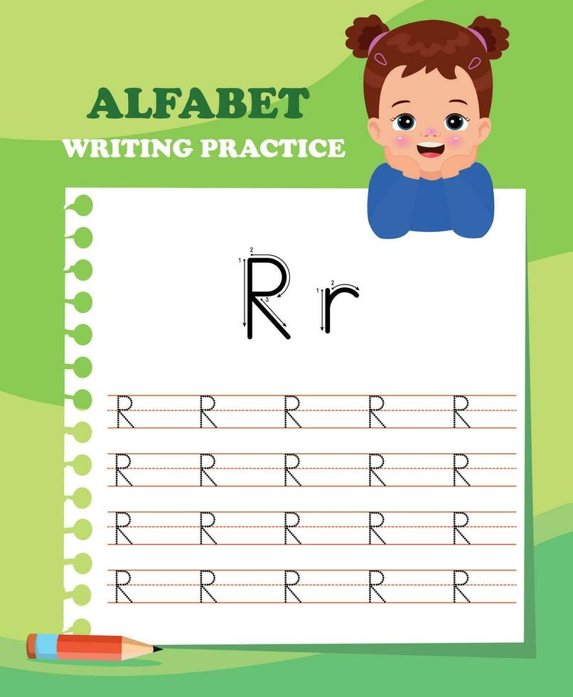 alfabeto lettere tracciato foglio di lavoro con tutti alfabeto lettere. di base scrittura pratica per scuola materna bambini vettore
