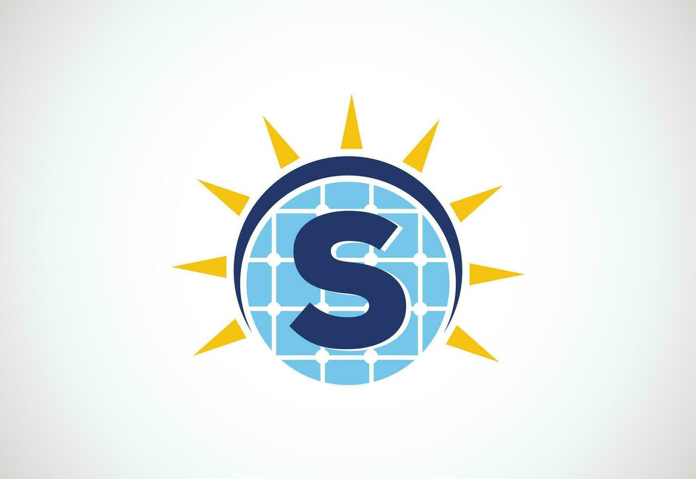 inglese alfabeto S con solare pannello e sole cartello. sole solare energia logo vettore illustrazione