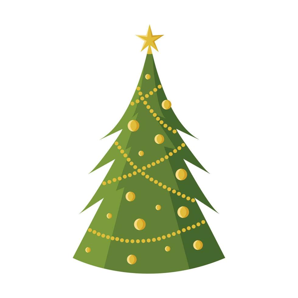 Natale albero. nuovo anni e natale tradizionale simbolo albero con ghirlande, palle e stella. vettore illustrazione nel piatto stile isolato su bianca sfondo.