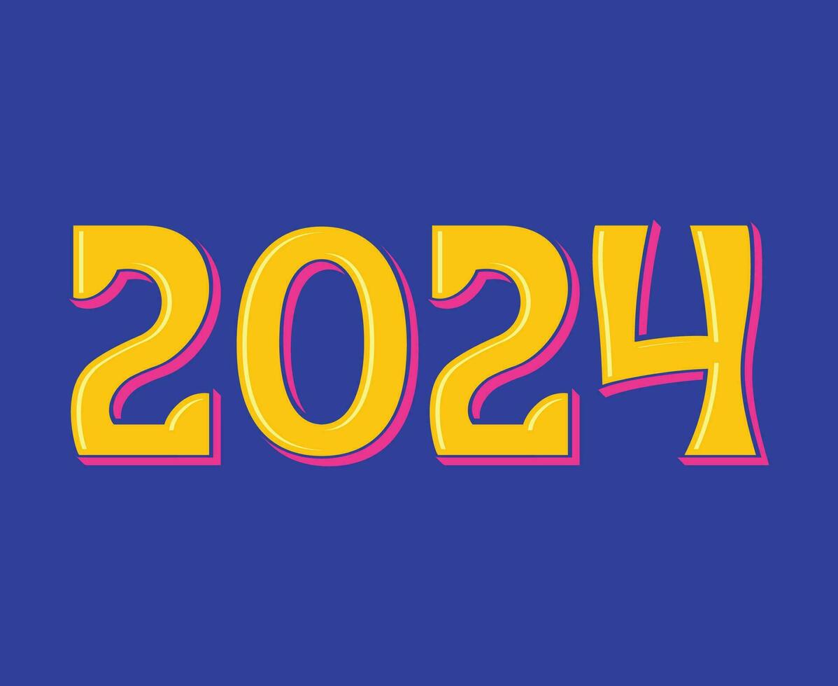 contento nuovo anno 2024 astratto giallo e rosa grafico design vettore logo simbolo illustrazione con blu sfondo
