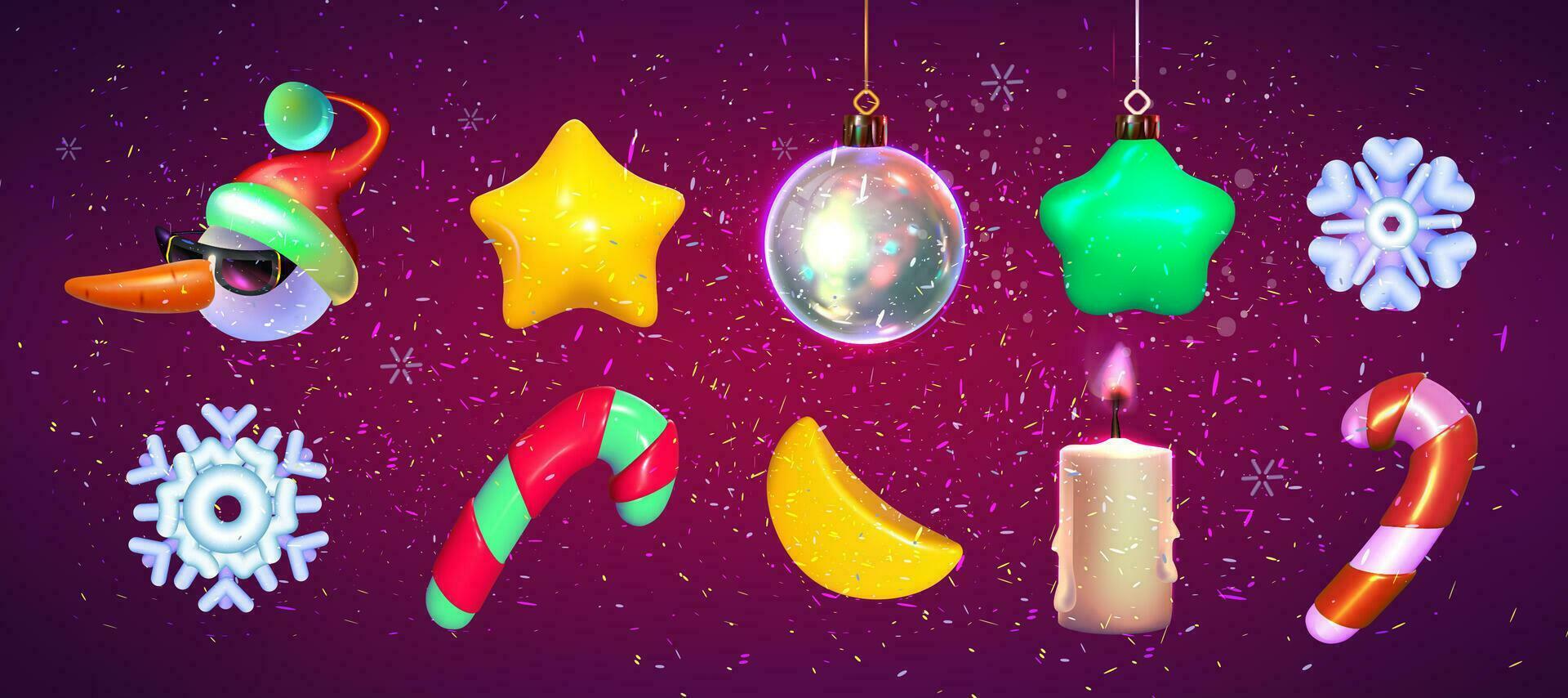 allegro Natale e contento nuovo anno. impostato di colorato Natale palle, stelle, caramelle, fiocchi di neve, Lecca-lecca. vettore illustrazione. eps 10