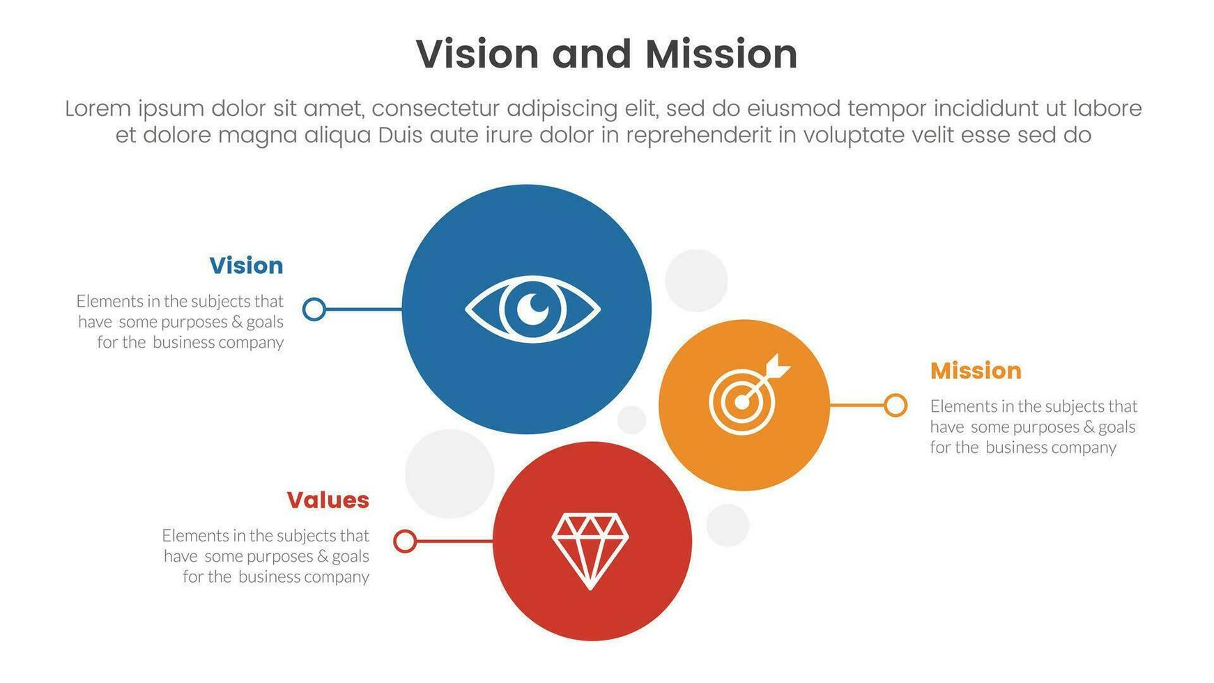 attività commerciale visione missione e valori analisi attrezzo struttura Infografica con verticale cerchio direzione 3 punto stadi concetto per diapositiva presentazione vettore