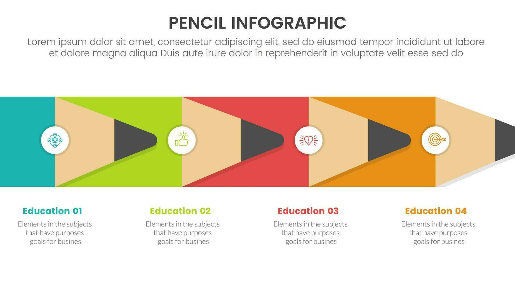 matita formazione scolastica Infografica 4 punto palcoscenico modello con matita piace freccia giusto direzione per diapositiva presentazione vettore