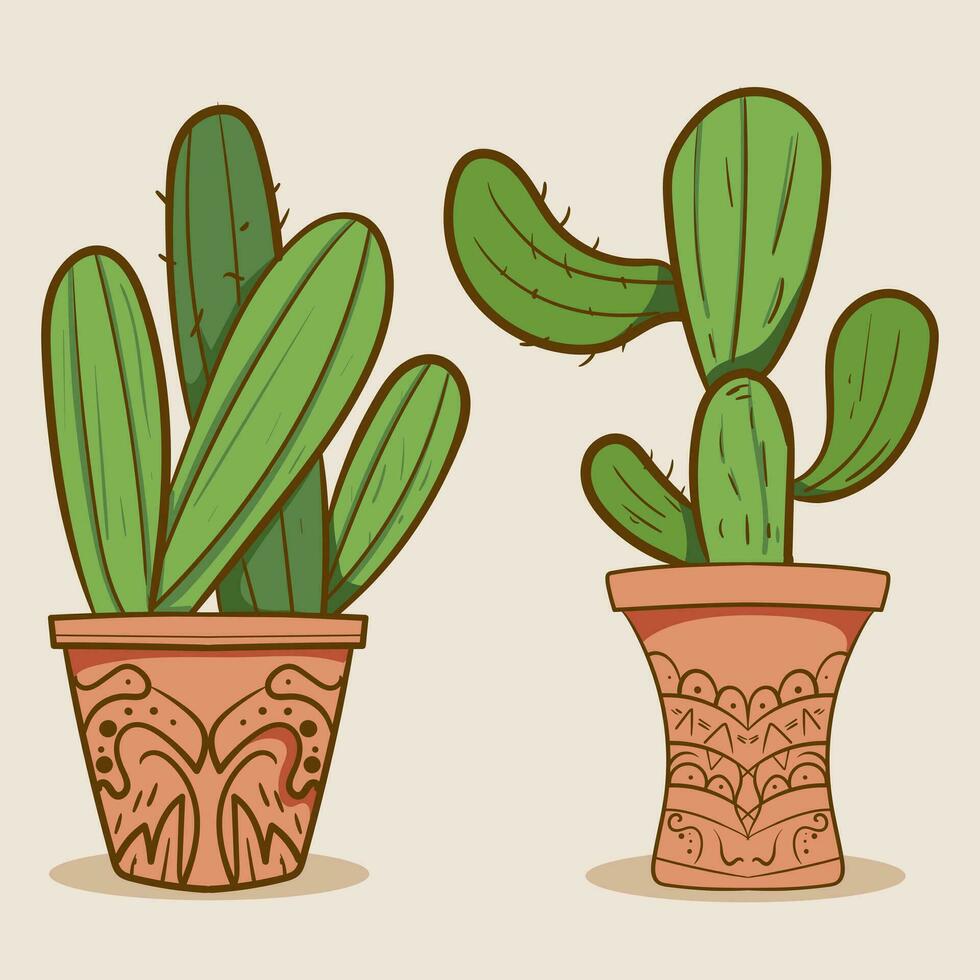 pianta camera verde cactus. carino verde cactus nel fiore pentole piatto, cartone animato stile. vettore illustrazione bianca sfondo. elemento design.
