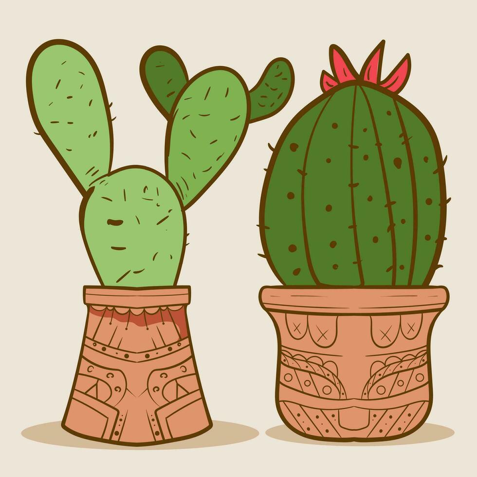 pianta camera verde cactus. carino verde cactus nel fiore pentole piatto, cartone animato stile. vettore illustrazione bianca sfondo. elemento design.
