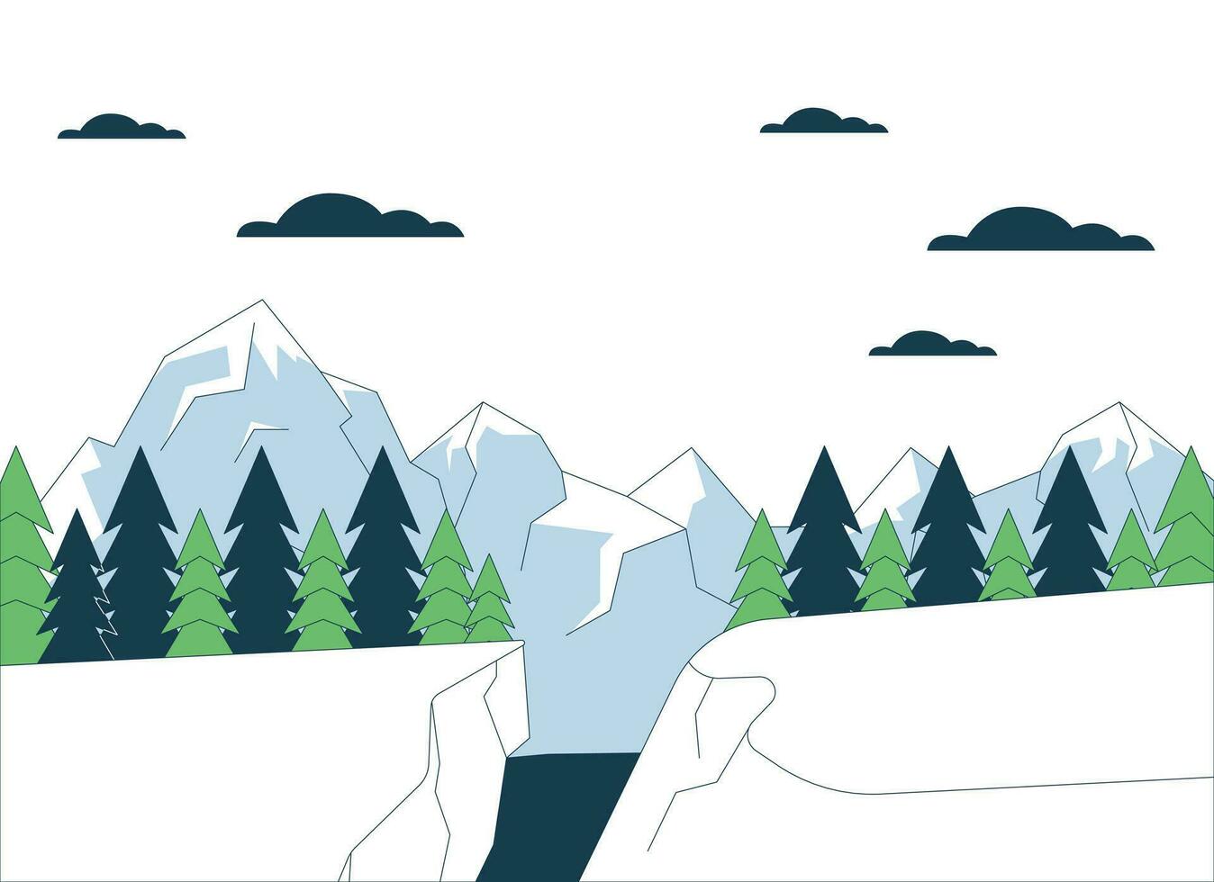 Snowboard saltare la zona versante linea cartone animato piatto illustrazione. montagna gli sport 2d Linea artistica paesaggio isolato su bianca sfondo. orario invernale sciare ricorrere destinazione scena vettore colore Immagine