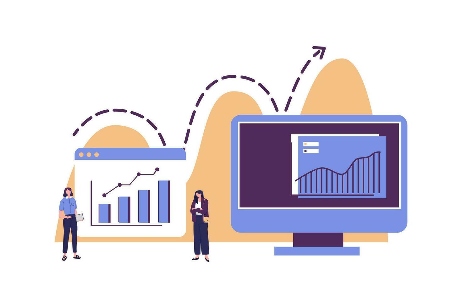 attività commerciale promozione, decollare su il carriera scala a pioli, dati analisi e investimento infografica panoramica vettore