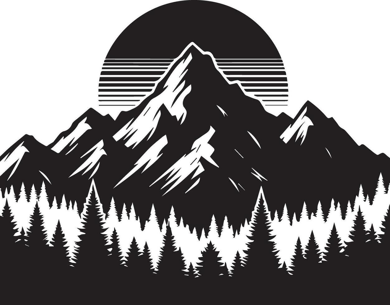 montagna con foresta vettore silhouette illustrazione nero colore