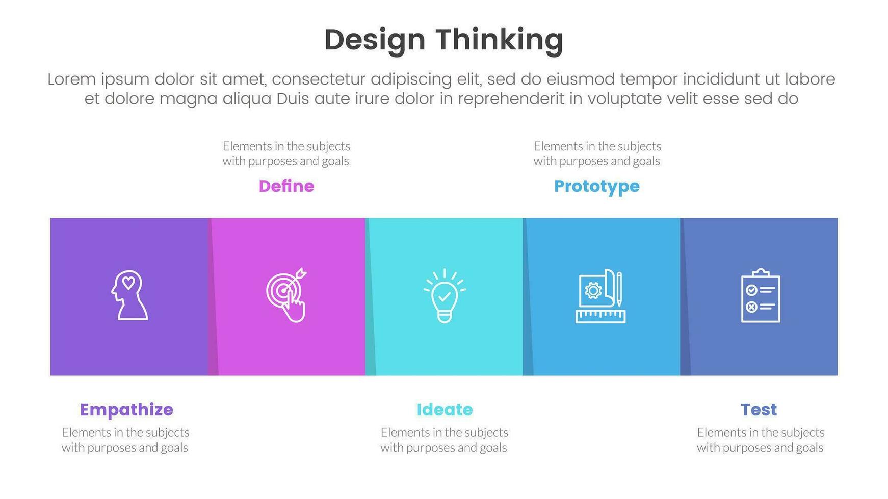 design pensiero processi Infografica modello bandiera con piazza scatola orizzontale giusto direzione con 5 punto elenco informazione per diapositiva presentazione vettore