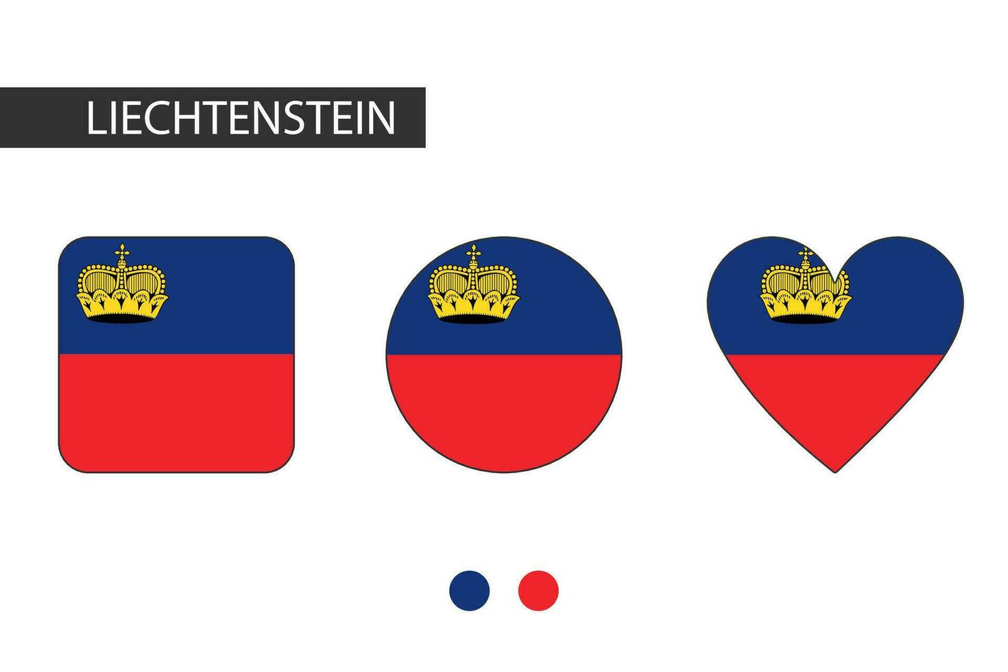 Liechtenstein 3 forme quadrato, cerchio, cuore con città bandiera. isolato su bianca sfondo. vettore