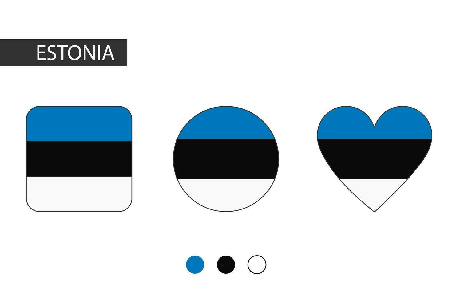 Estonia 3 forme quadrato, cerchio, cuore con città bandiera. isolato su bianca sfondo. vettore