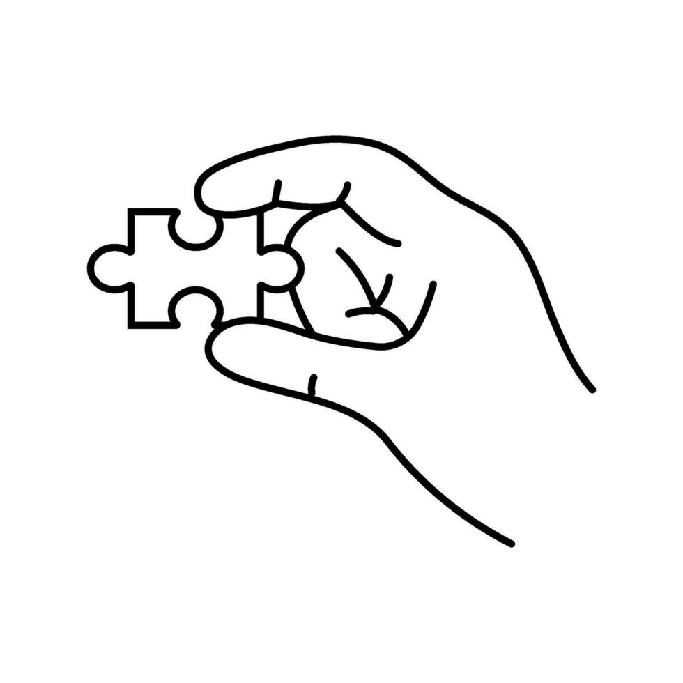 puzzle mano sega linea icona vettore illustrazione