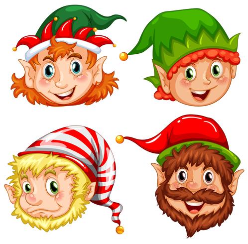 Quattro personaggi di elfi natalizi vettore