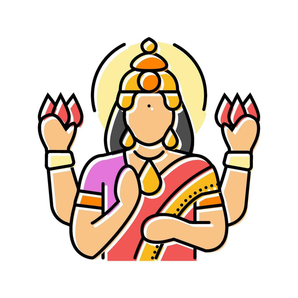 lakshmi Dio indiano colore icona vettore illustrazione