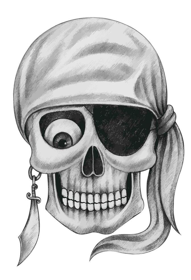 pirata cranio tatuaggio design di mano disegno su carta. vettore