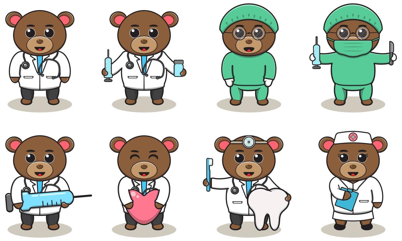 illustrazione vettoriale di simpatico personaggio cartone animato di orso dottore