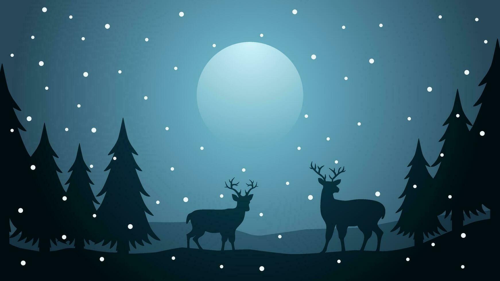 inverno silhouette paesaggio vettore illustrazione. scenario di renna e pino foresta silhouette nel inverno notte. freddo stagione paesaggio per illustrazione, sfondo o sfondo