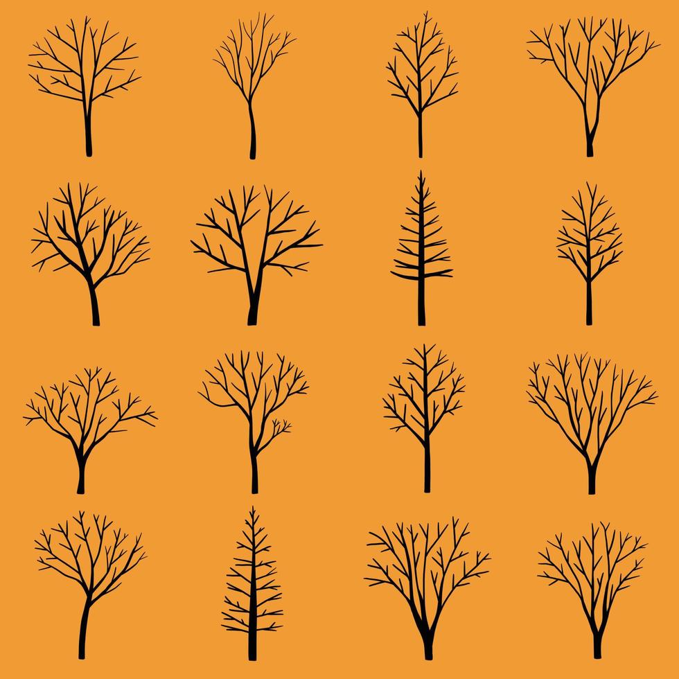 semplicità raccolta di halloween albero morto disegno a mano libera design piatto.v vettore