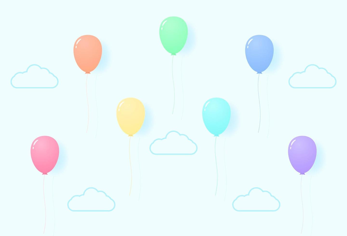 palloncini colorati in colori pastello che volano nel cielo, motivo color arcobaleno, stile cartaceo vettore